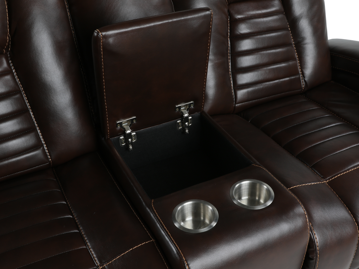 Dark Brown 3-Piece Living Room Set with Power Headrests, LED Lighting, Cup Holders & Storage
