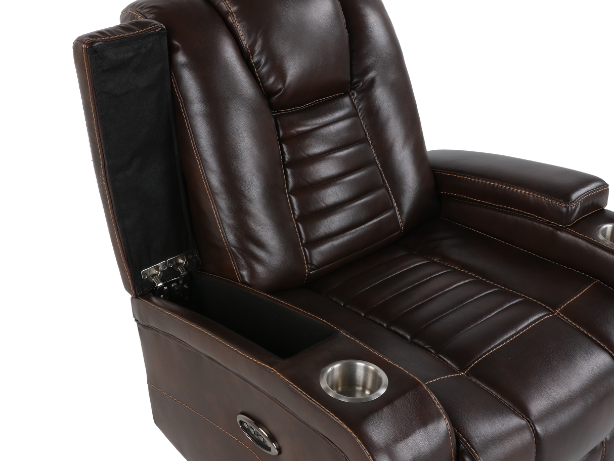 Dark Brown 3-Piece Living Room Set with Power Headrests, LED Lighting, Cup Holders & Storage