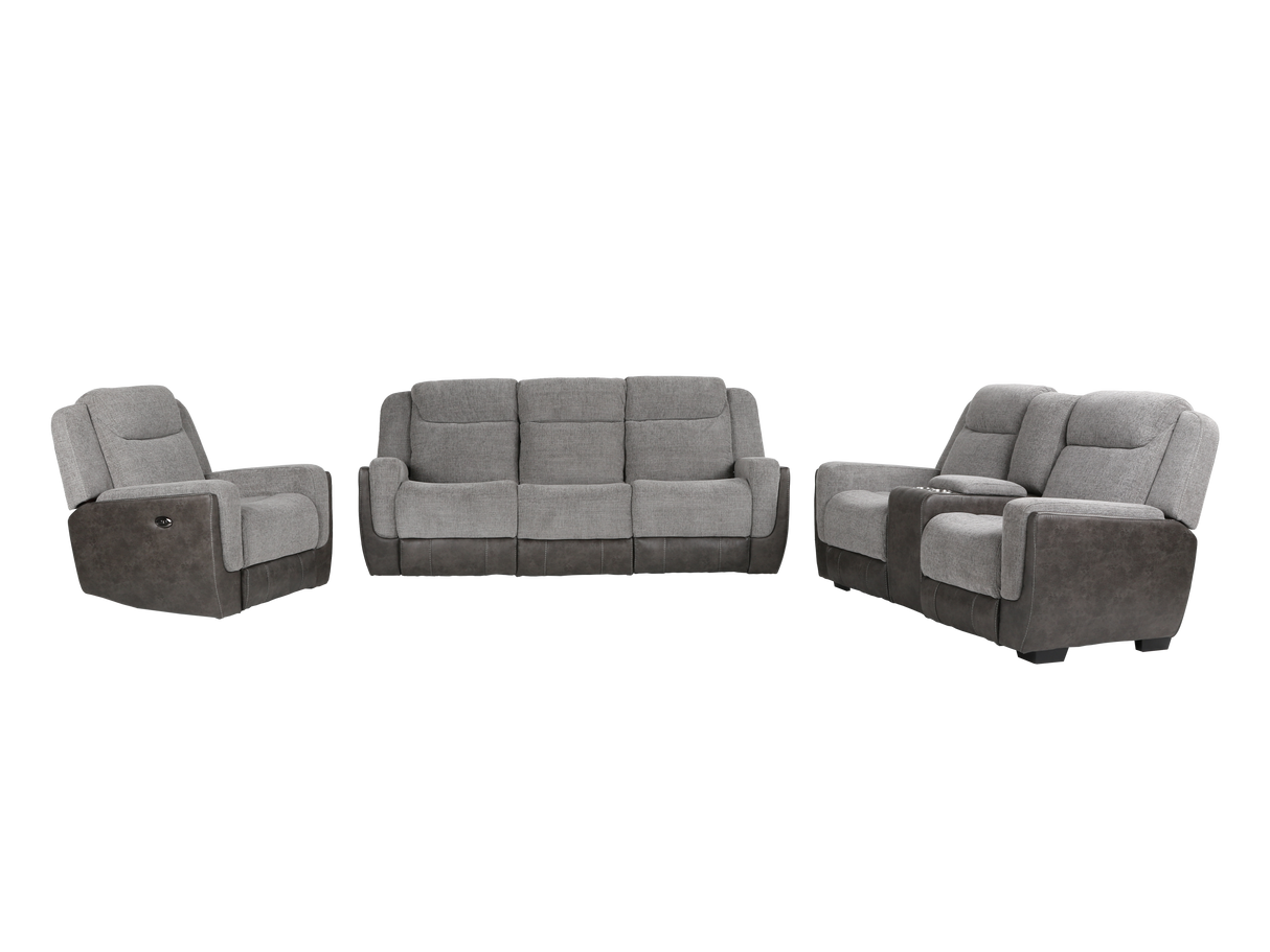 Gray Power Reclining 3-Piece Living Room Set with USB Charging – Sofa, Loveseat & Recliner