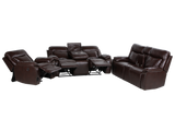 3-Piece Brown Power Reclining Living Room Set with Console Loveseat, USB & Bluetooth Speaker