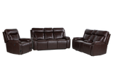 3-Piece Brown Power Reclining Living Room Set with Console Loveseat, USB & Bluetooth Speaker