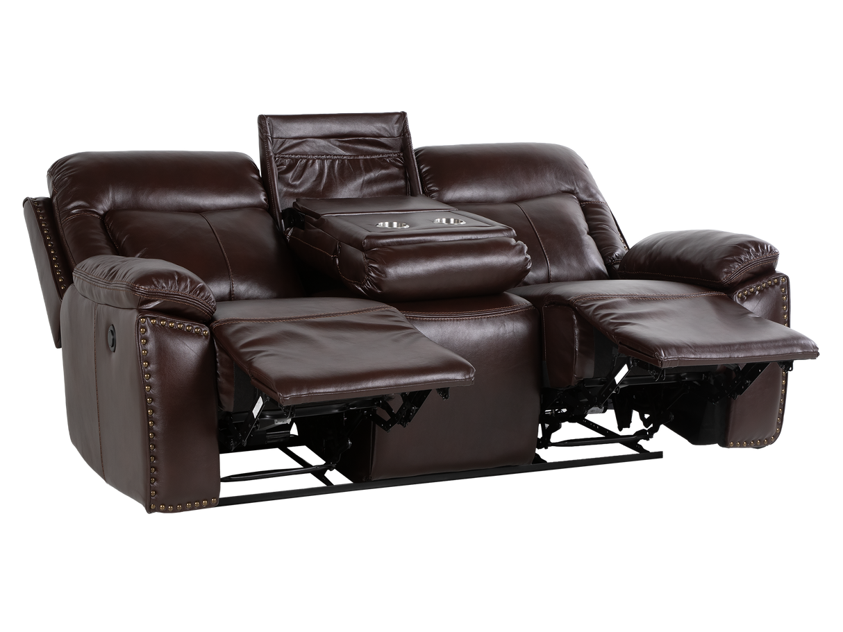 3-Piece Brown Power Reclining Living Room Set with Console Loveseat, USB & Bluetooth Speaker