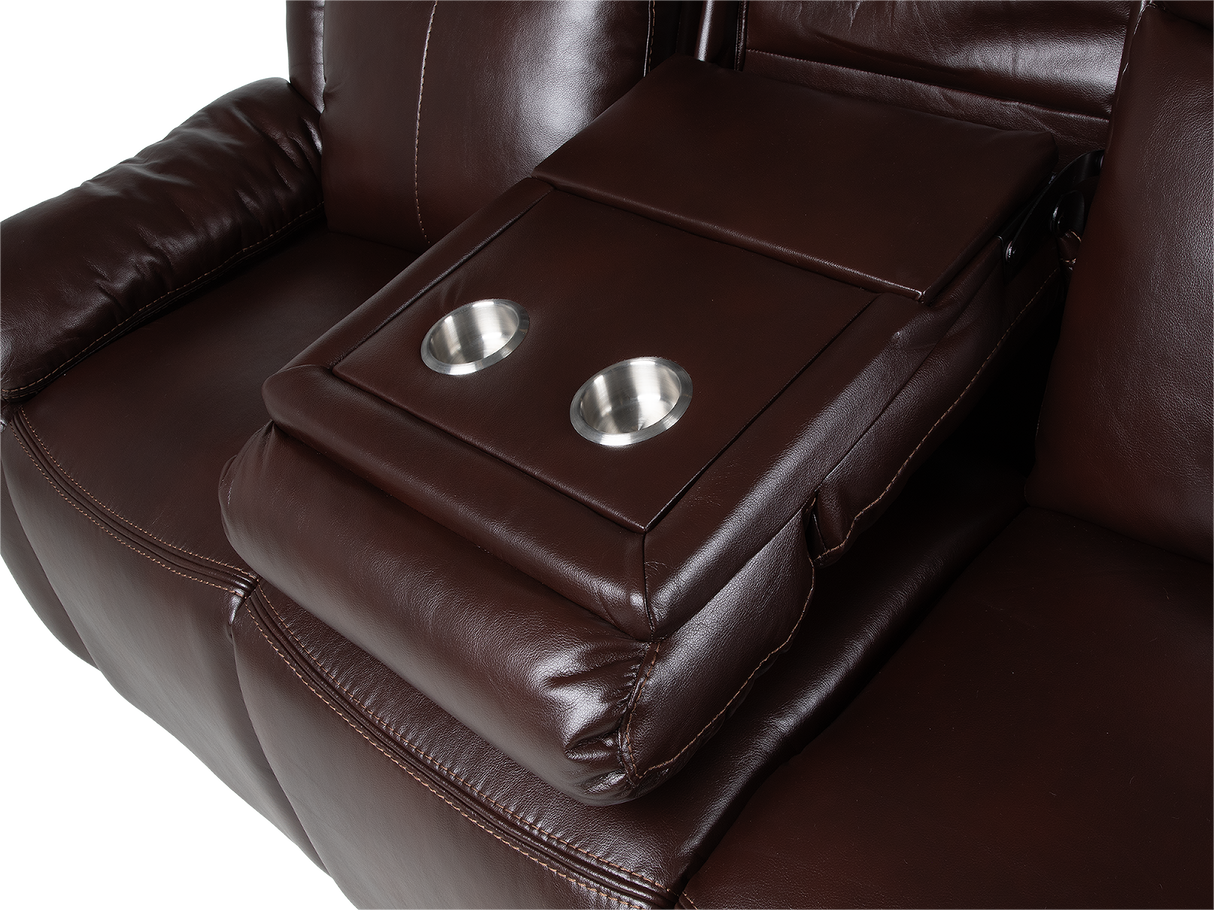 3-Piece Brown Power Reclining Living Room Set with Console Loveseat, USB & Bluetooth Speaker