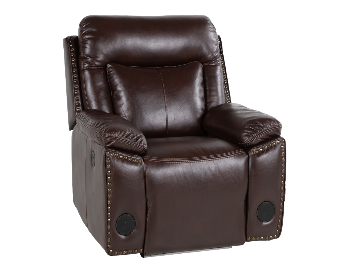 3-Piece Brown Power Reclining Living Room Set with Console Loveseat, USB & Bluetooth Speaker
