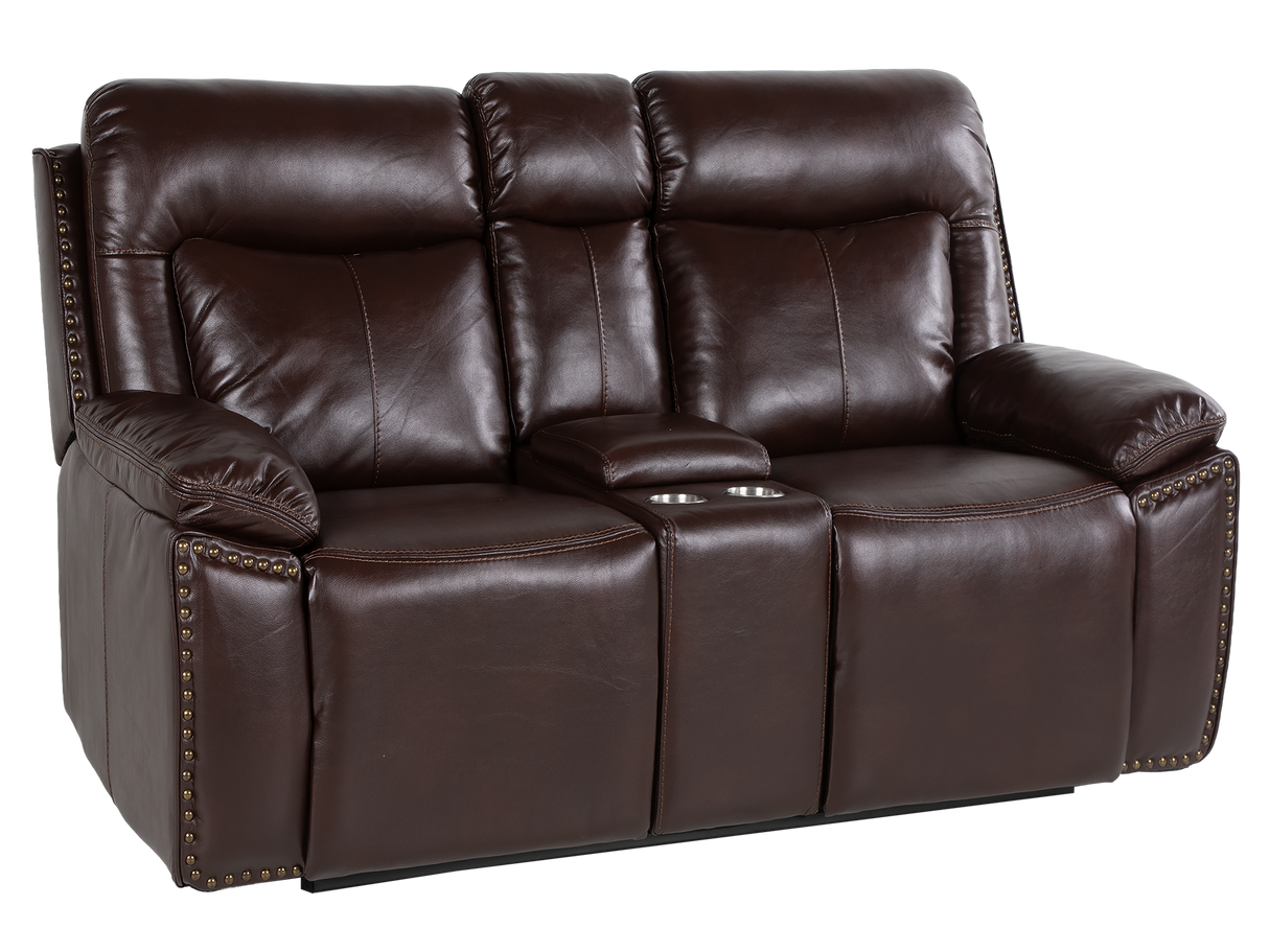3-Piece Brown Power Reclining Living Room Set with Console Loveseat, USB & Bluetooth Speaker