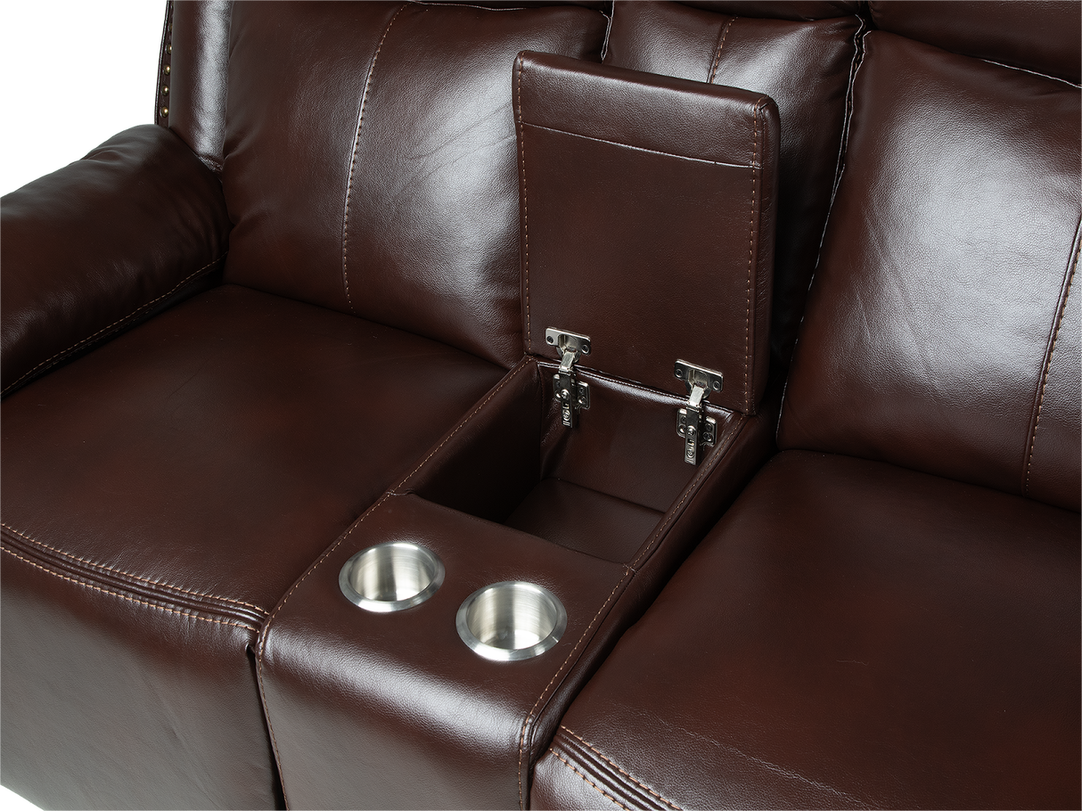 3-Piece Brown Power Reclining Living Room Set with Console Loveseat, USB & Bluetooth Speaker