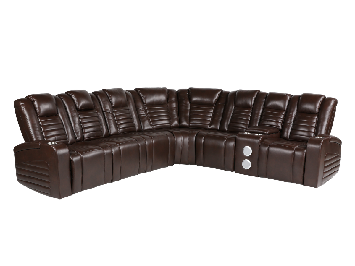 3 Piece Power Reclining Sectional With Power Adjustable Headrest, Wireless USB charging, Reading Light, Bluetooth Speakers by Sara Collections | Bel Furniture