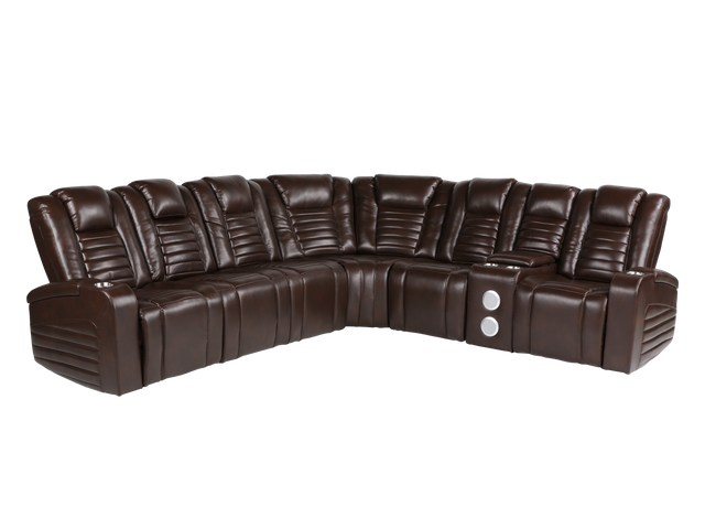 3 Piece Power Reclining Sectional With Power Adjustable Headrest, Wireless USB charging, Reading Light, Bluetooth Speakers by Sara Collections | Bel Furniture