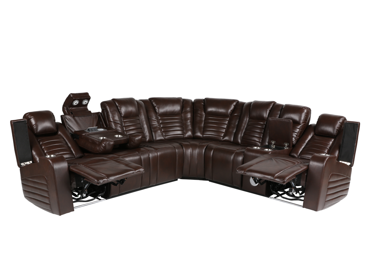 3 Piece Power Reclining Sectional With Power Adjustable Headrest, Wireless USB charging, Reading Light, Bluetooth Speakers by Sara Collections | Bel Furniture