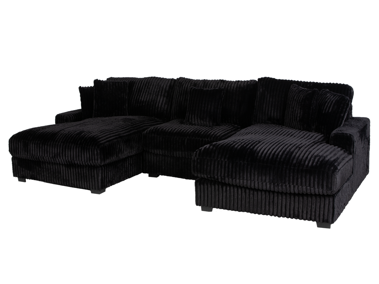 Midnight Black Corduroy 3-Piece Double-Chaise Sectional Sofa