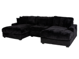Midnight Black Corduroy 3-Piece Double-Chaise Sectional Sofa