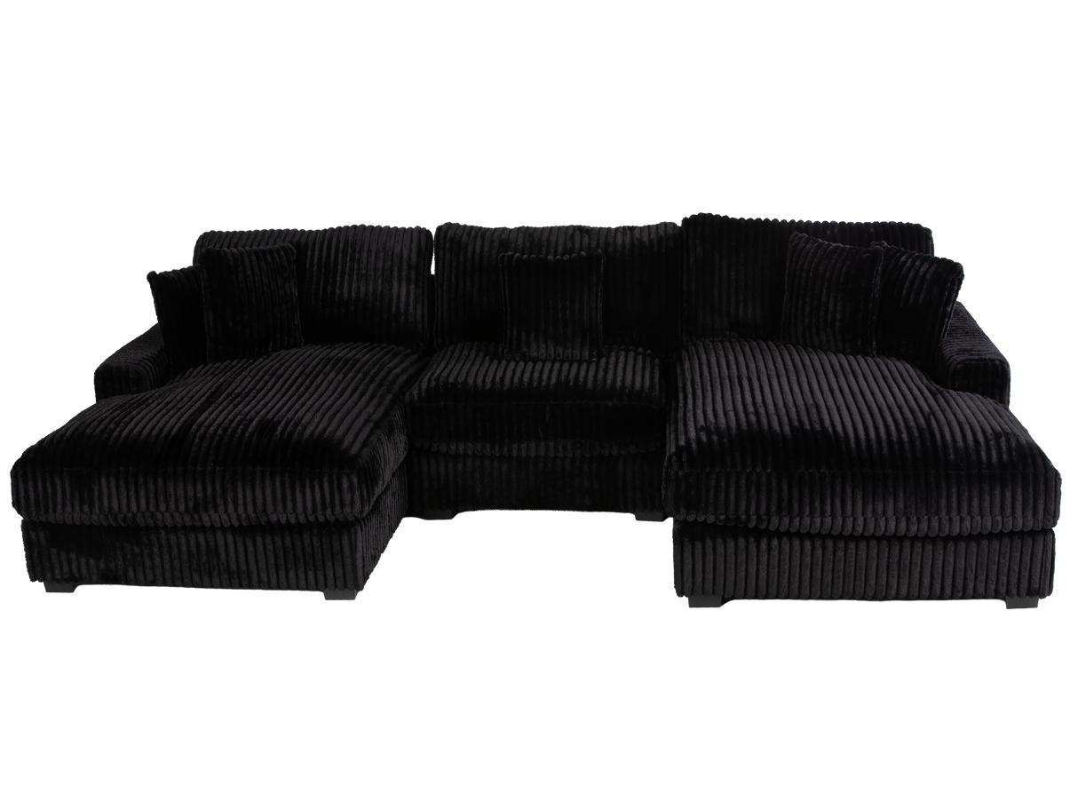 Midnight Black Corduroy 3-Piece Double-Chaise Sectional Sofa