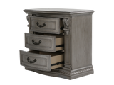 Grand-Platinum Traditional Nightstand with 3 Drawers & Carved Details
