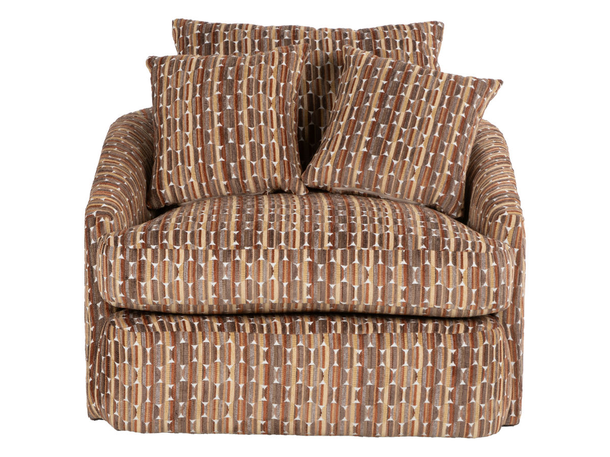 Contemporary Brown Geometric Pattern Fabric Swivel Chair
