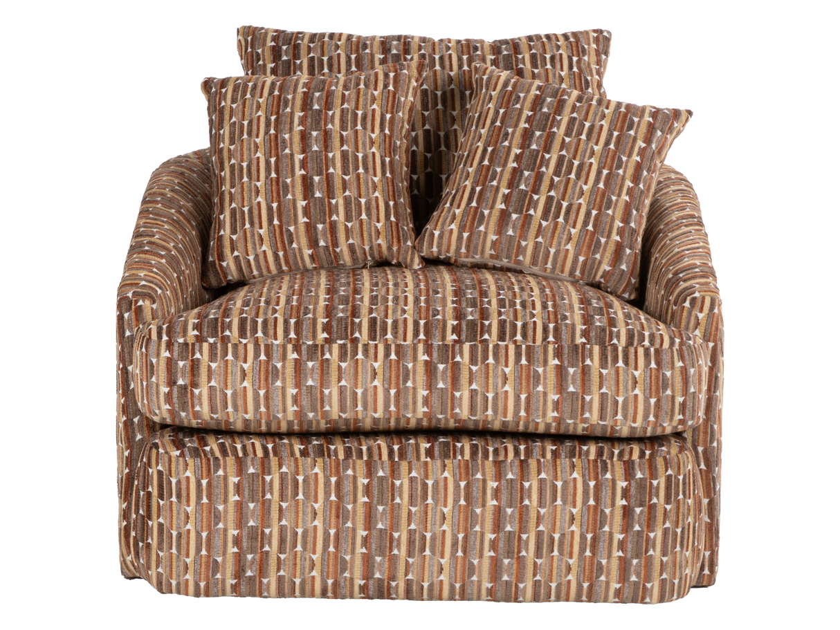Contemporary Brown Geometric Pattern Fabric Swivel Chair