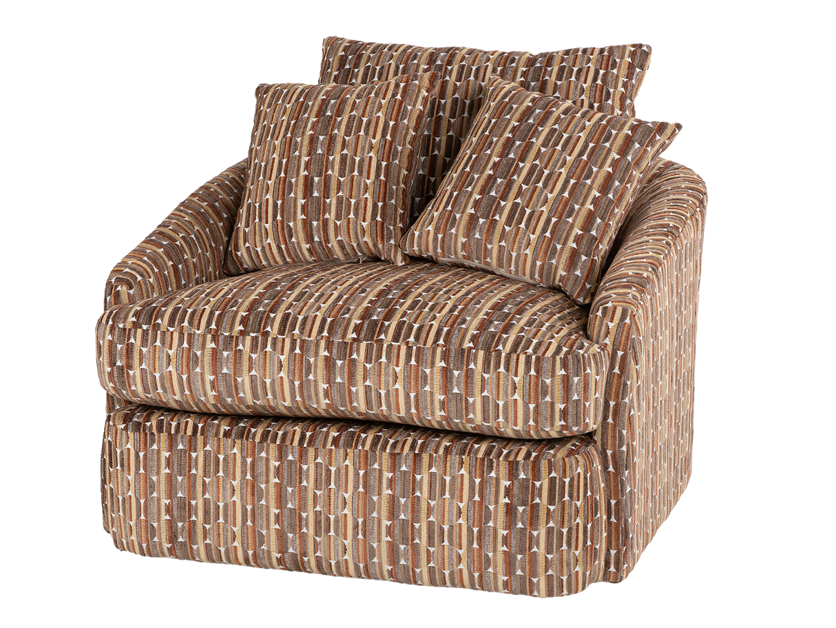 Contemporary Brown Geometric Pattern Fabric Swivel Chair
