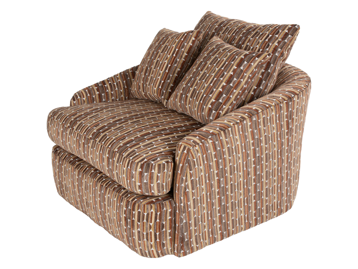 Contemporary Brown Geometric Pattern Fabric Swivel Chair