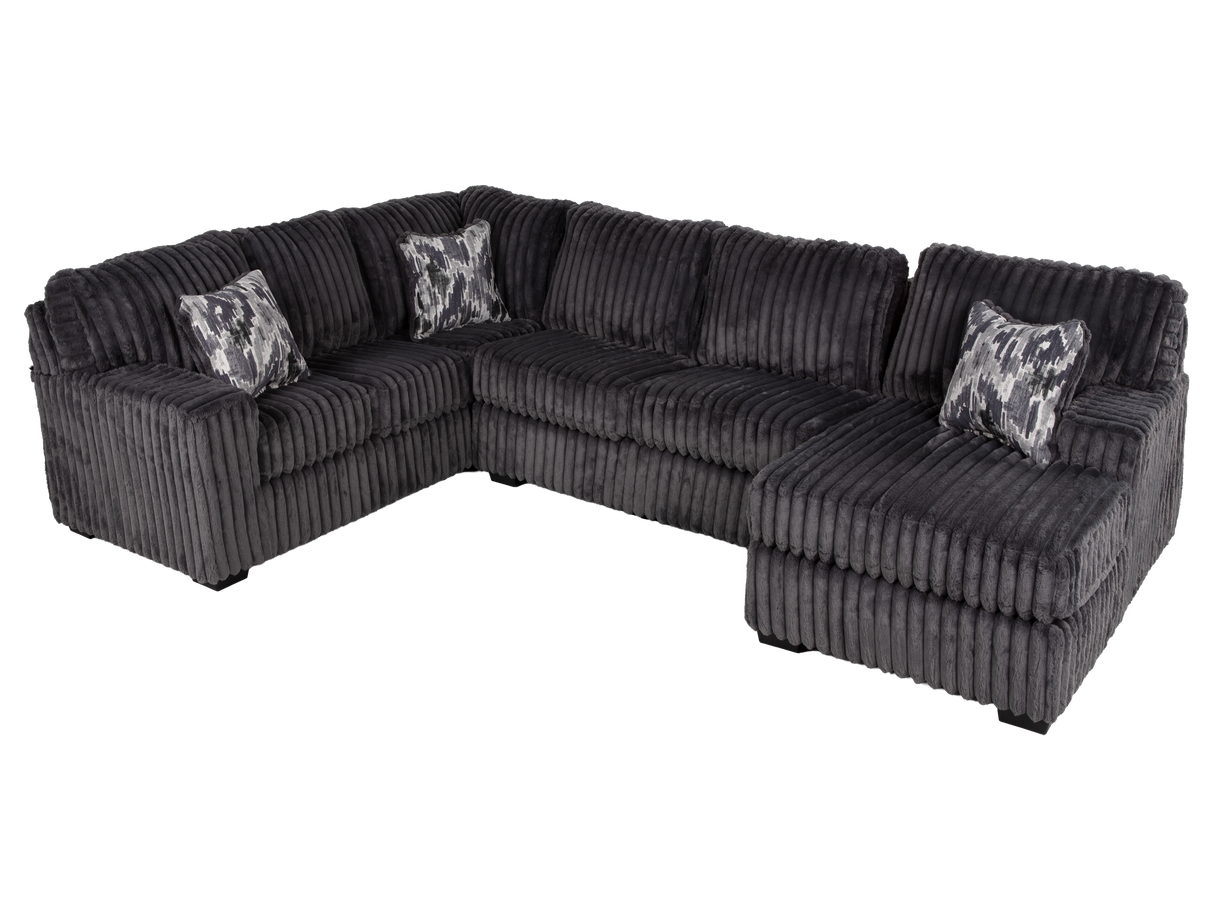 Contemporary Charcoal Corduroy L-Shaped Sectional Sofa with Oversized Chaise, Deep Seating & Ribbed Plush Design