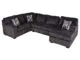 Contemporary Charcoal Corduroy L-Shaped Sectional Sofa with Oversized Chaise, Deep Seating & Ribbed Plush Design