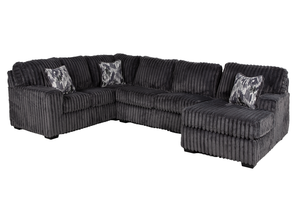 Contemporary Charcoal Corduroy L-Shaped Sectional Sofa with Oversized Chaise, Deep Seating & Ribbed Plush Design