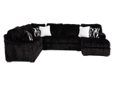 Contemporary Black Corduroy L-Shaped Sectional Sofa with Oversized Chaise, Deep Seating & Ribbed Plush Design