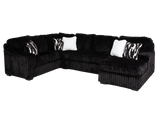 Contemporary Black Corduroy L-Shaped Sectional Sofa with Oversized Chaise, Deep Seating & Ribbed Plush Design