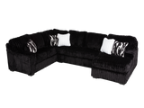 Contemporary Black Corduroy L-Shaped Sectional Sofa with Oversized Chaise, Deep Seating & Ribbed Plush Design
