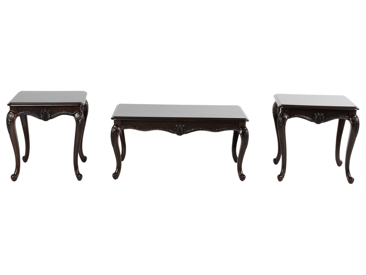 Dark Brown Traditional 3-Piece Coffee Table Set with Wooden Tops