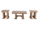 Rustic Brown Farmhouse 3-Piece Coffee Table Set with Pedestal Design
