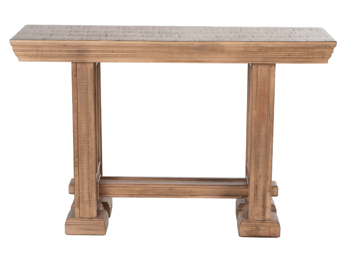 Rustic Brown Farmhouse Sofa Table with Pedestal Base Design