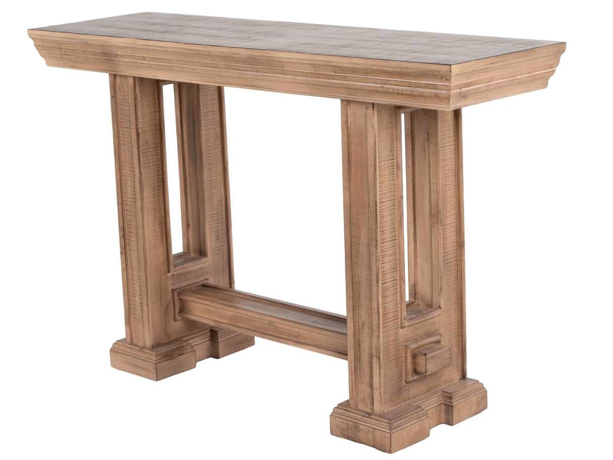 Rustic Brown Farmhouse Sofa Table with Pedestal Base Design