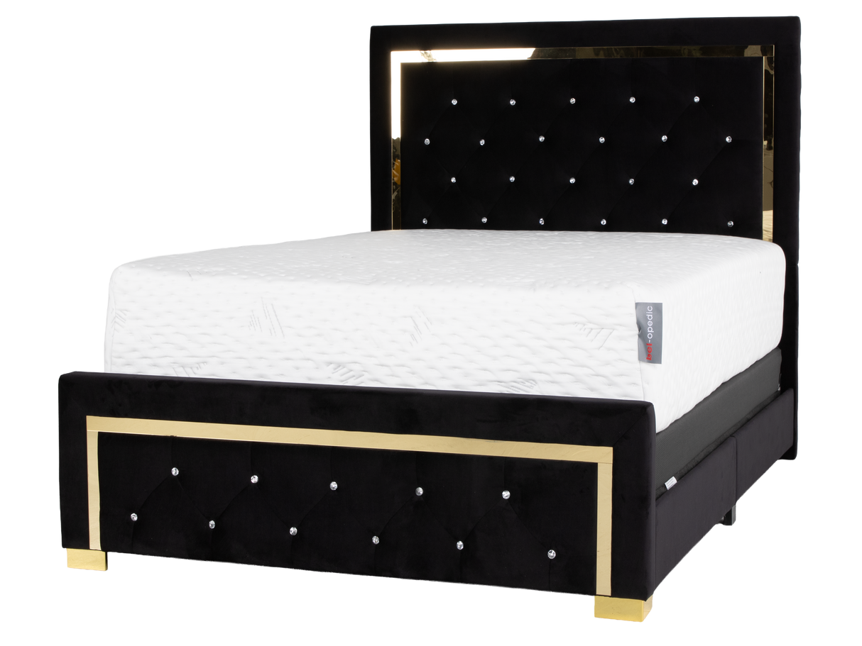 Glam Black Velvet & Gold 6-Piece Bedroom Set
