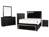 Glam Black Velvet & Gold 6-Piece Bedroom Set