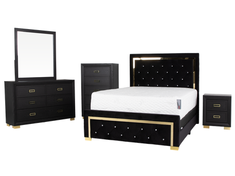 Glam Black Velvet & Gold 6-Piece Bedroom Set - view 2