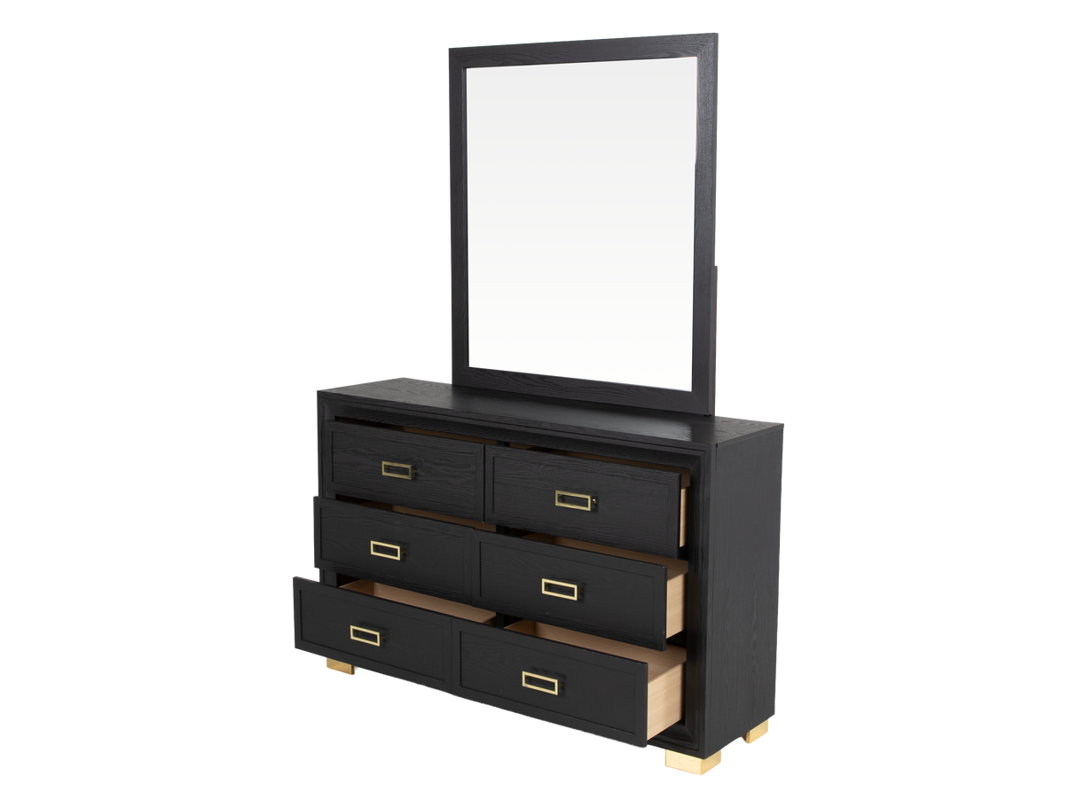 Glam Black Velvet & Gold 6-Piece Bedroom Set