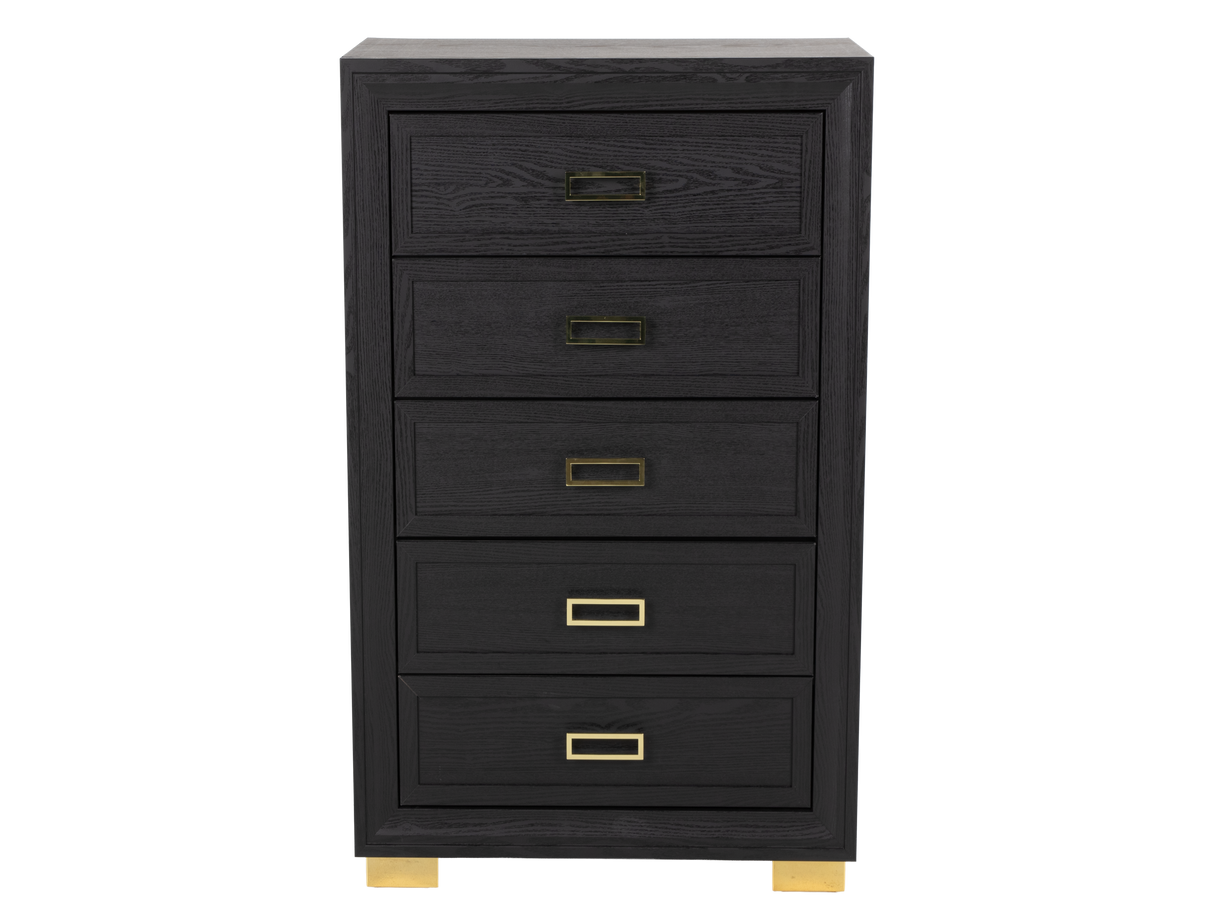 Glam Black 5-Drawer Chest with Gold Accents