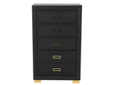 Glam Black 5-Drawer Chest with Gold Accents