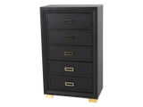 Glam Black 5-Drawer Chest with Gold Accents
