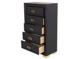 Glam Black 5-Drawer Chest with Gold Accents