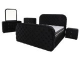 Velvet Tufted Bedroom Set with Built-in Fireplace, TV Stand, and Bluetooth Speakers by Mollai Collections | Bel Furniture