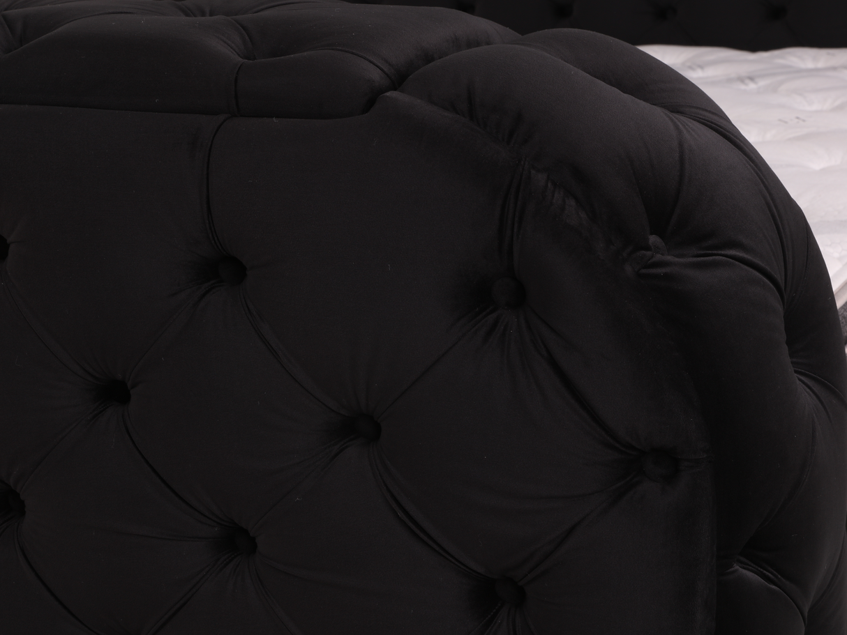 Velvet Tufted Bedroom Set with Built-in Fireplace, TV Stand, and Bluetooth Speakers by Mollai Collections | Bel Furniture