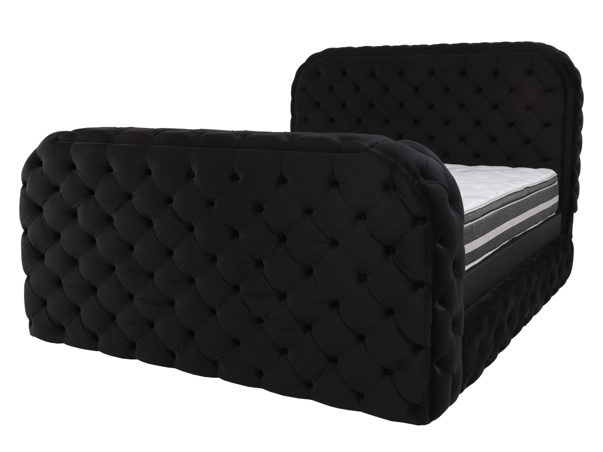 Velvet Tufted Bedroom Set with Built-in Fireplace, TV Stand, and Bluetooth Speakers by Mollai Collections | Bel Furniture