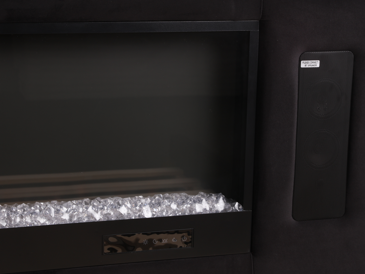 Velvet Tufted Bedroom Set with Built-in Fireplace, TV Stand, and Bluetooth Speakers by Mollai Collections | Bel Furniture