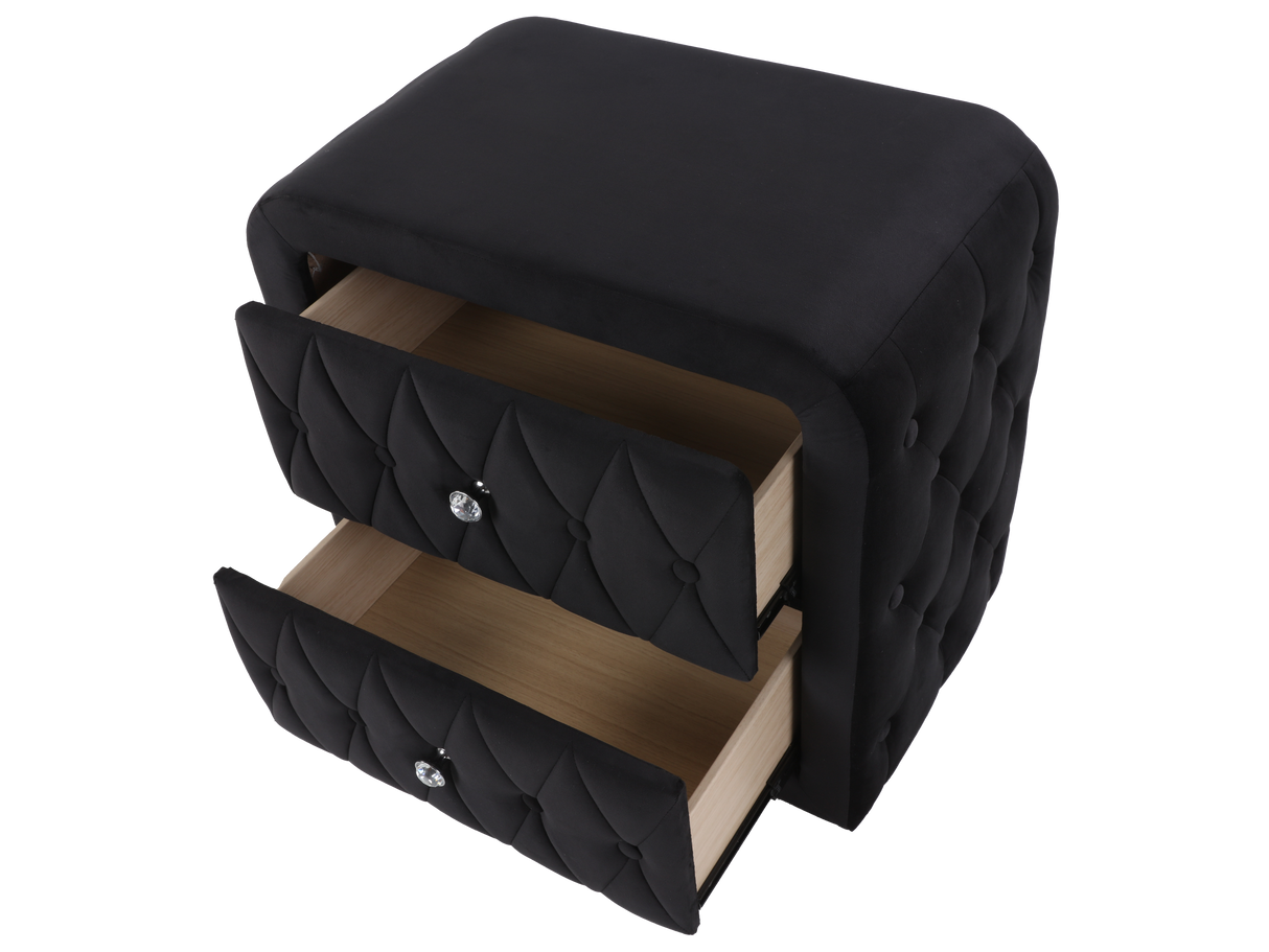 Black Velvet 2-Drawer Nightstand