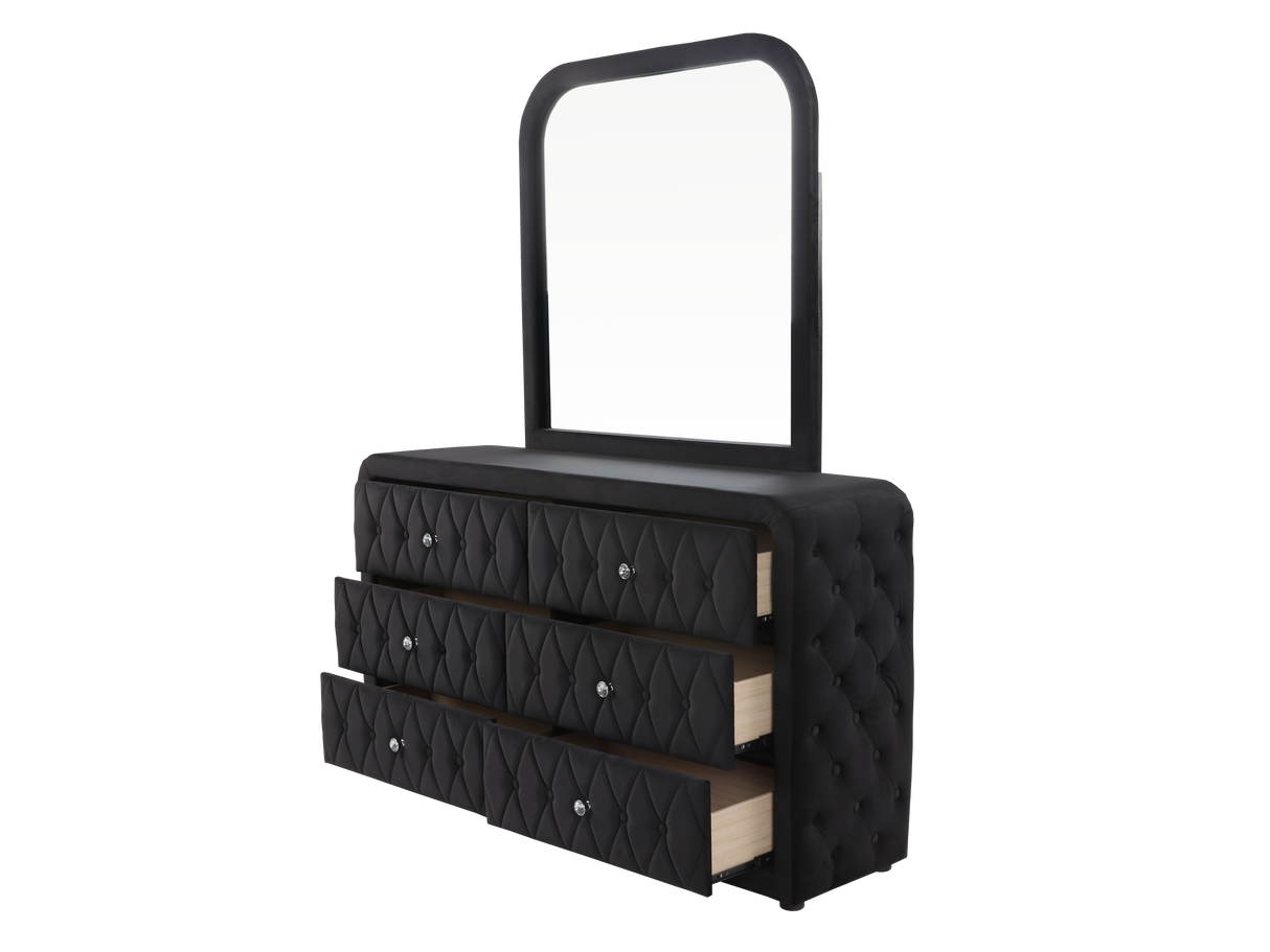 Velvet Tufted Bedroom Set with Built-in Fireplace, TV Stand, and Bluetooth Speakers by Mollai Collections | Bel Furniture