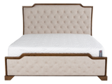 6-Piece Bedroom Set with LED Lighting, Button-Tufted Upholstered Storage Bed, Dresser, Mirror & Nightstand — Light Oak Finish