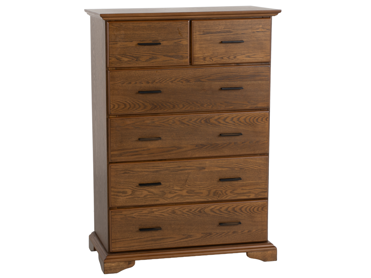 Light Oak 6-Drawer Bedroom Chest with Black Metal Pulls