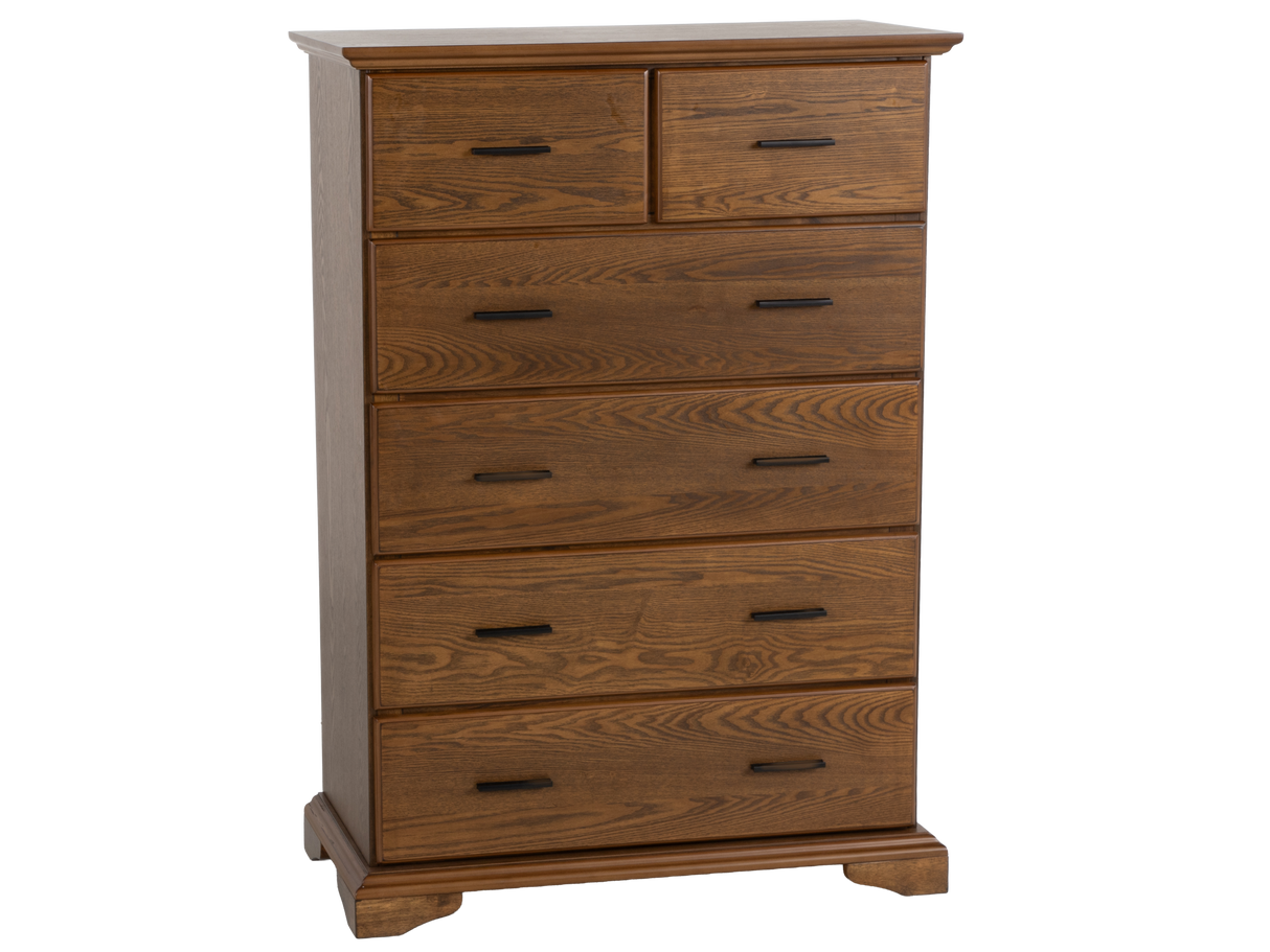 Light Oak 6-Drawer Bedroom Chest with Black Metal Pulls