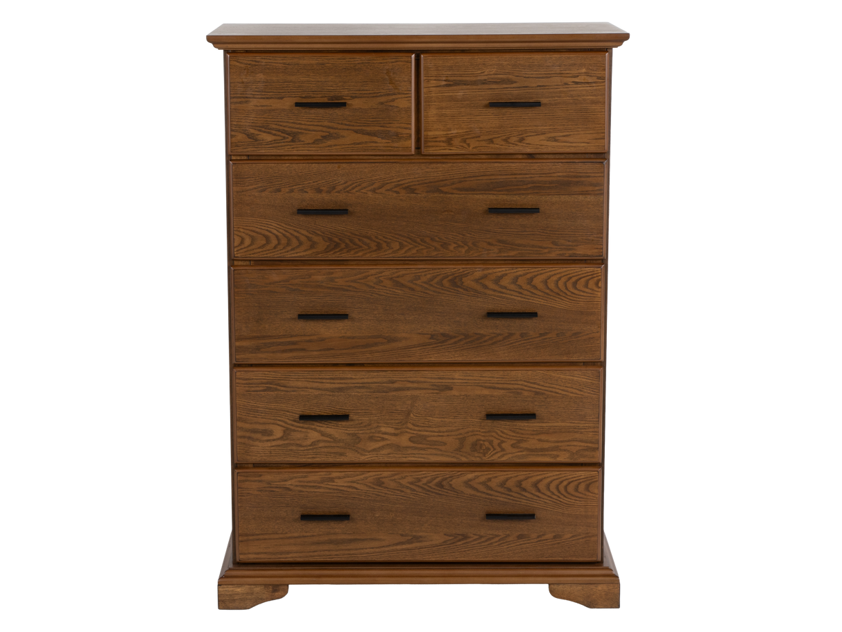 Light Oak 6-Drawer Bedroom Chest with Black Metal Pulls