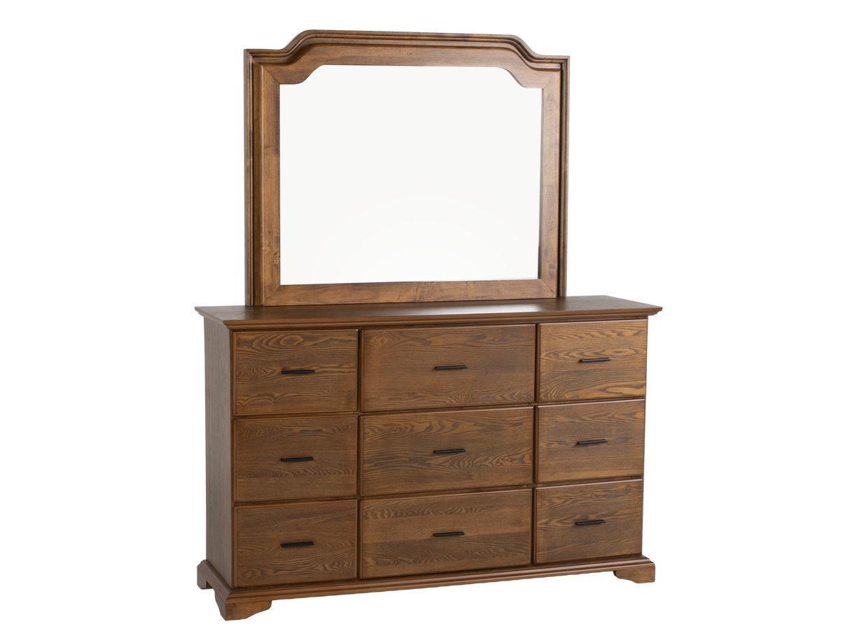 6-Piece Bedroom Set with LED Lighting, Button-Tufted Upholstered Storage Bed, Dresser, Mirror & Nightstand — Light Oak Finish
